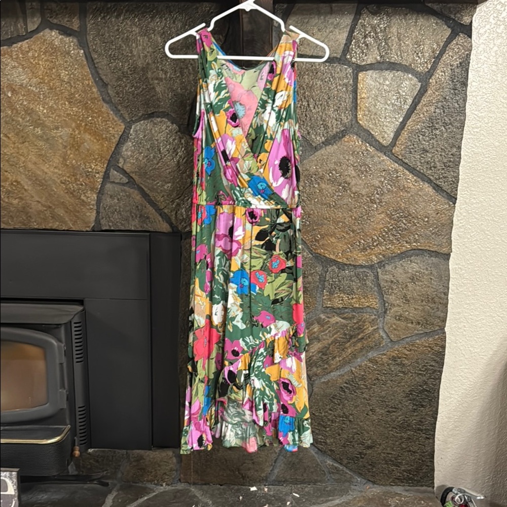 Anthropologie Pink and Purple V-Neck Sundress